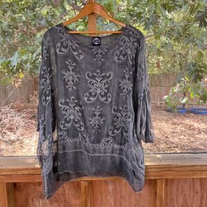 Le Marais Paris Women's Grey Embroidered Layered Top Size M